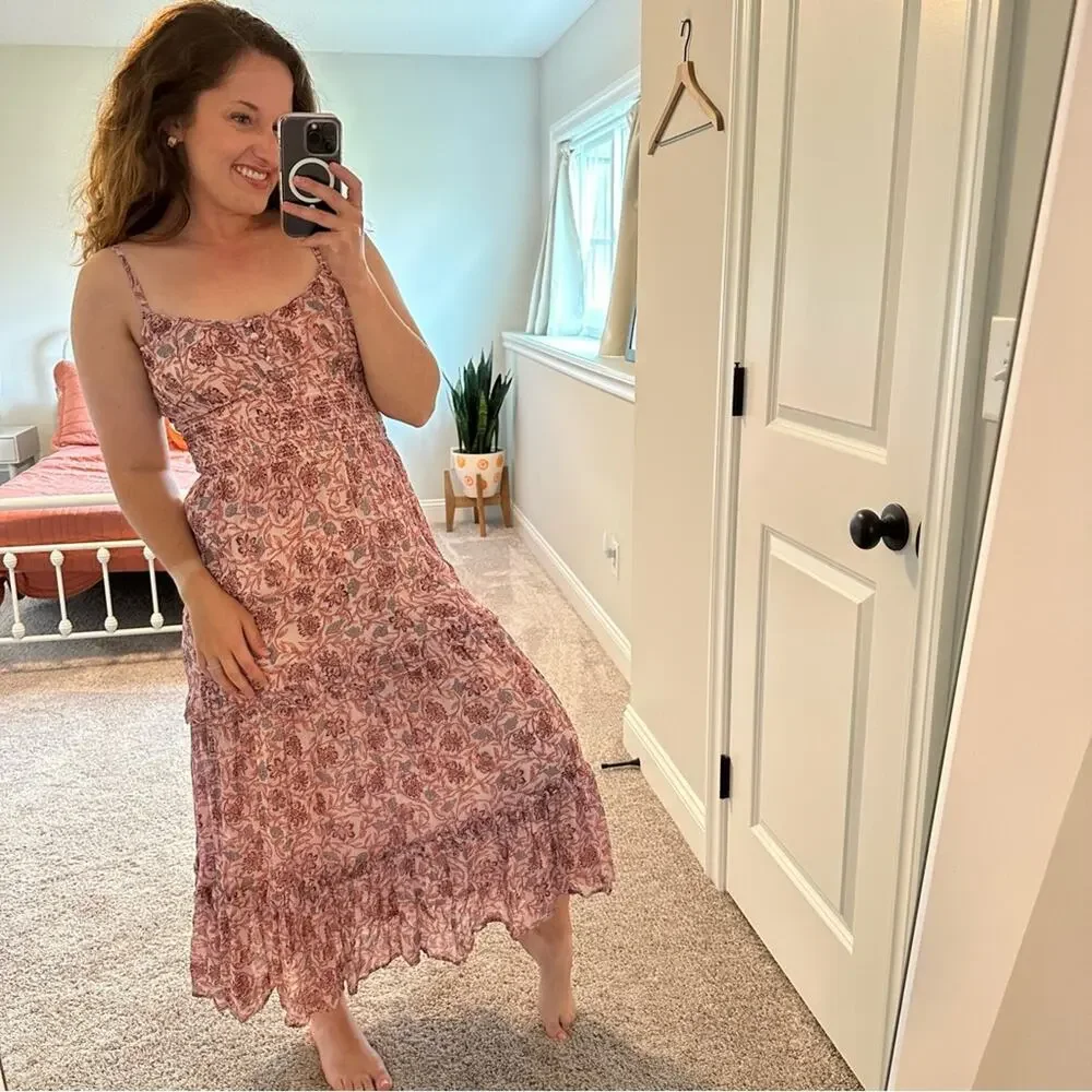 Anthropologie Pink Floral Maxi Dress XS